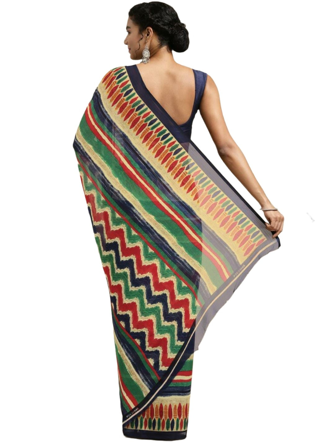 Navy Blue & Beige Ethnic Motifs Saree