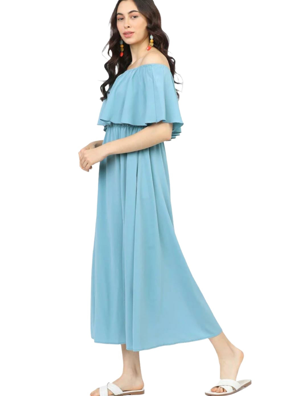 Blue Off-Shoulder Maxi Dress