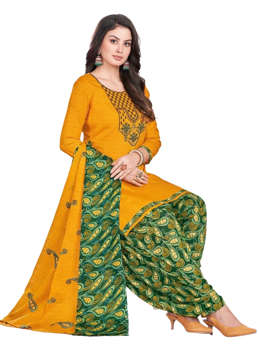 Women Printed Thread Work Pure Cotton Kurta with Patiala & With Dupatta