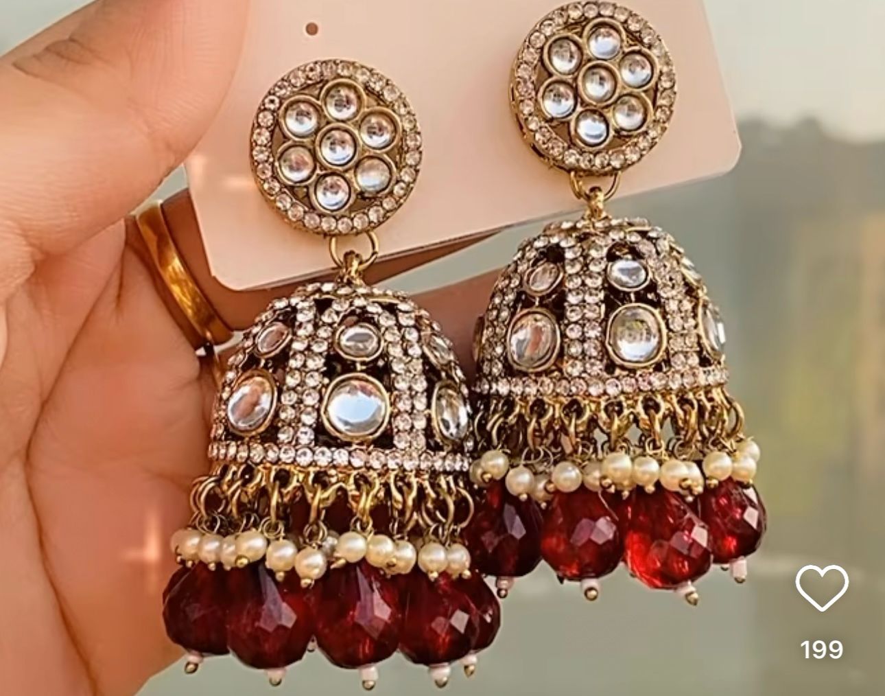 Gold-Plated Dome Shaped Kundan Studded Jhumkas
