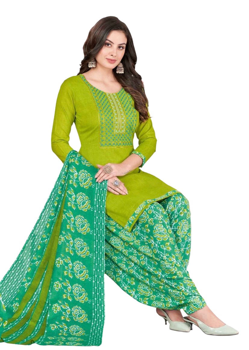 Women Printed Thread Work Pure Cotton Kurta with Patiala & With Dupatta