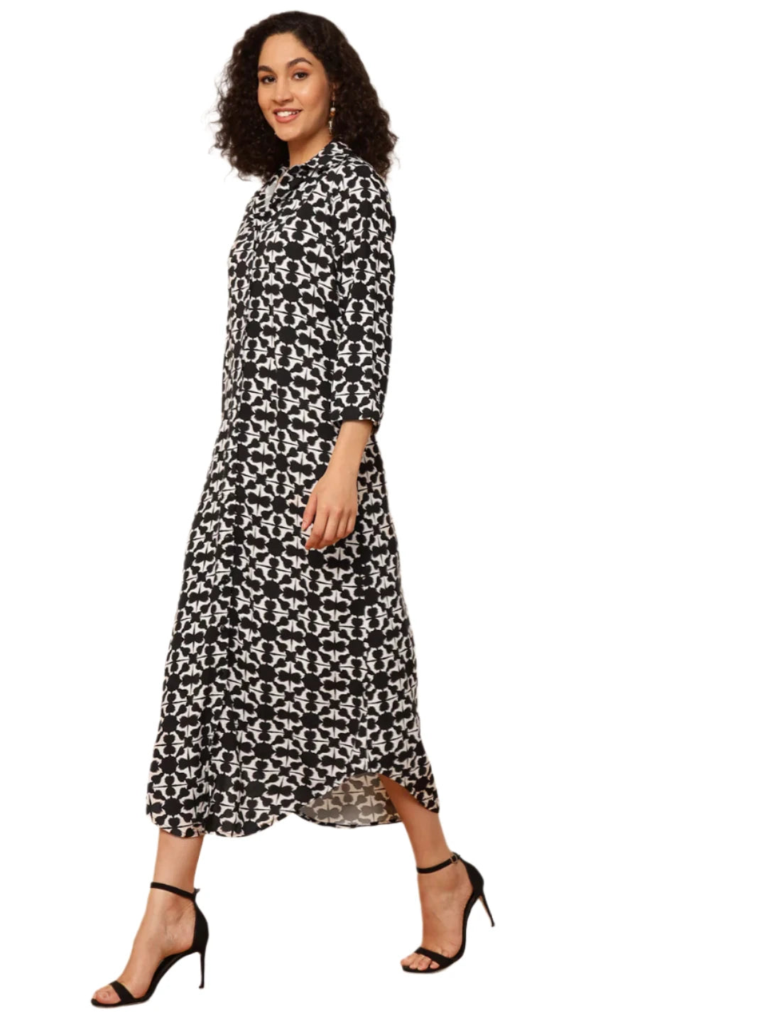 Black Geometric Printed Women Shirt Dress in Berlin