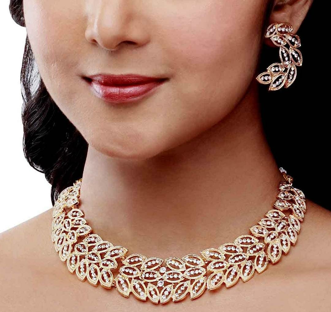 Austrian Diamond Rose Gold Plated Choker Necklace With Earring