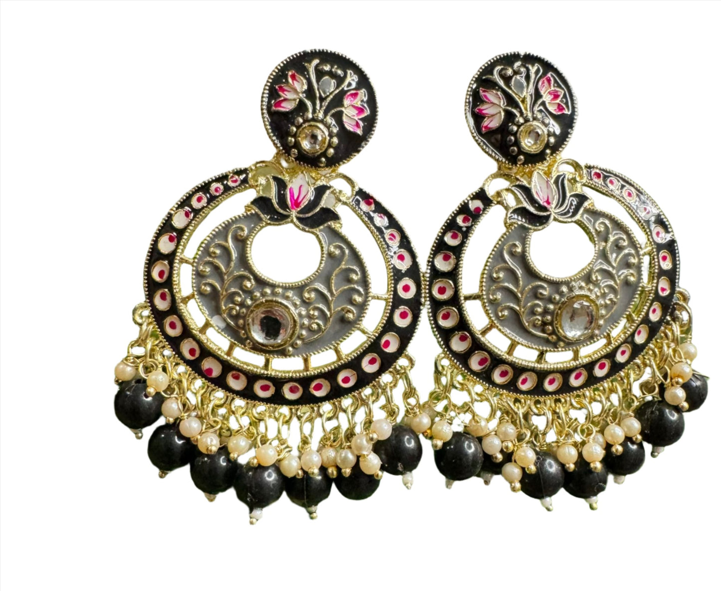 Gold Plated Pearl Kundan Beaded Chandbali Earrings for Women