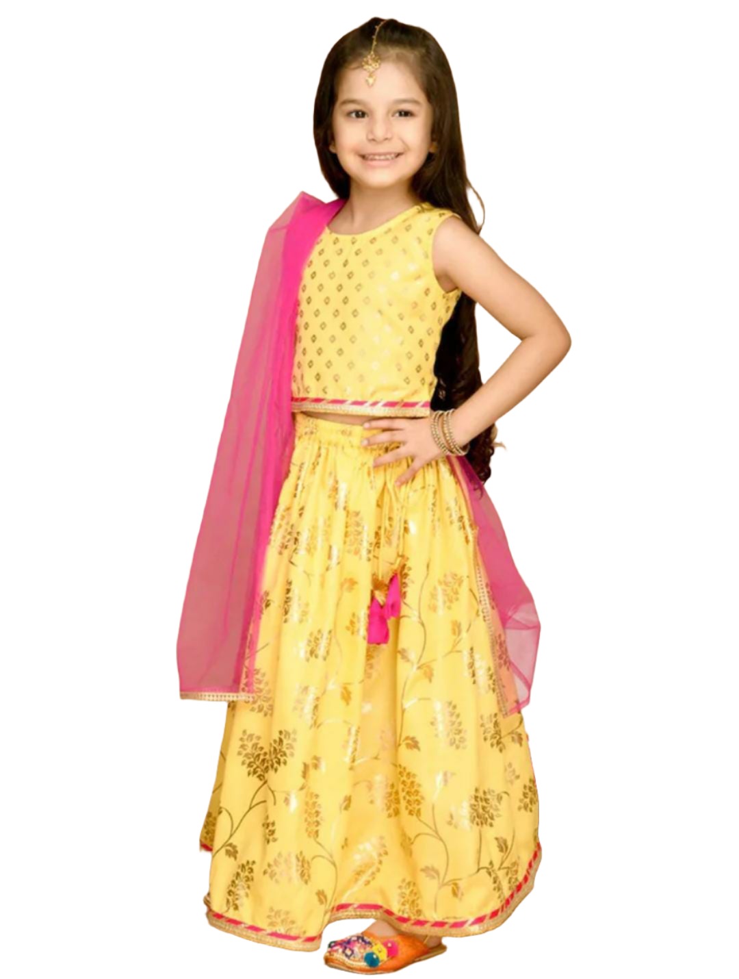 Gelbes Lehenga Choli für Mädchen (5 bis 6 Jahre altes Mädchen)