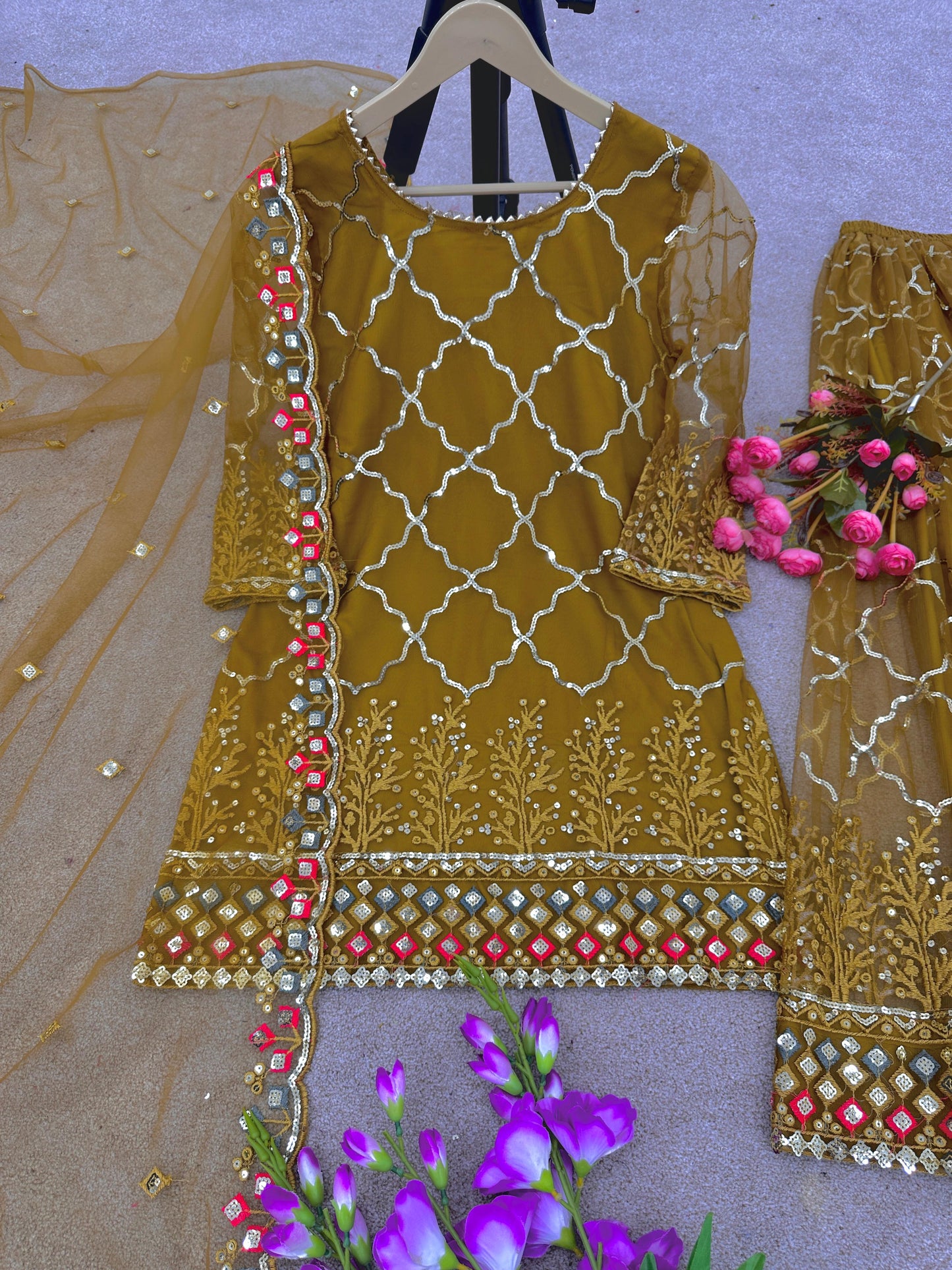Party Wear Look Top-Plazzo and Dupatta With Heavy Embroidery Work Suit