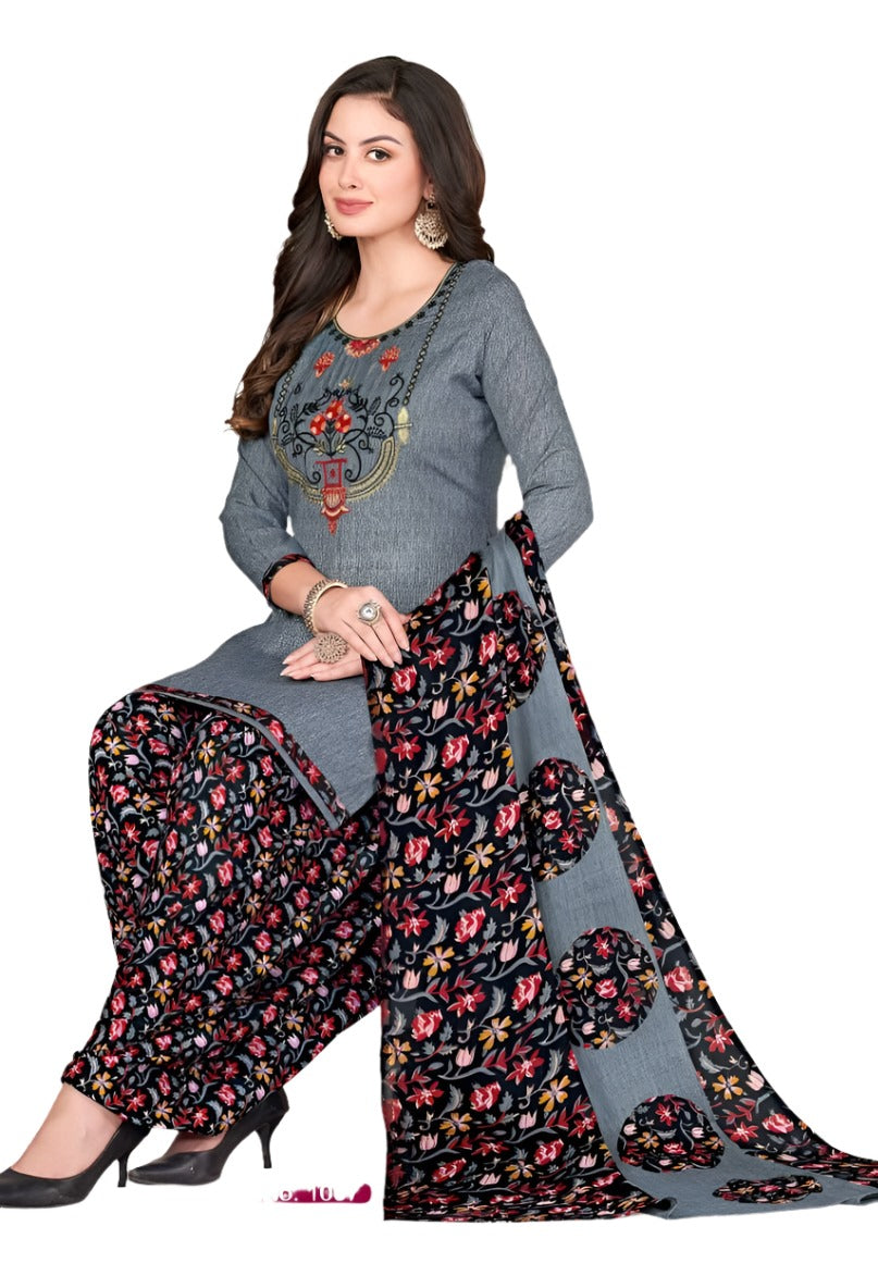 Women Printed Thread Work Pure Cotton Kurta with Patiala & With Dupatta