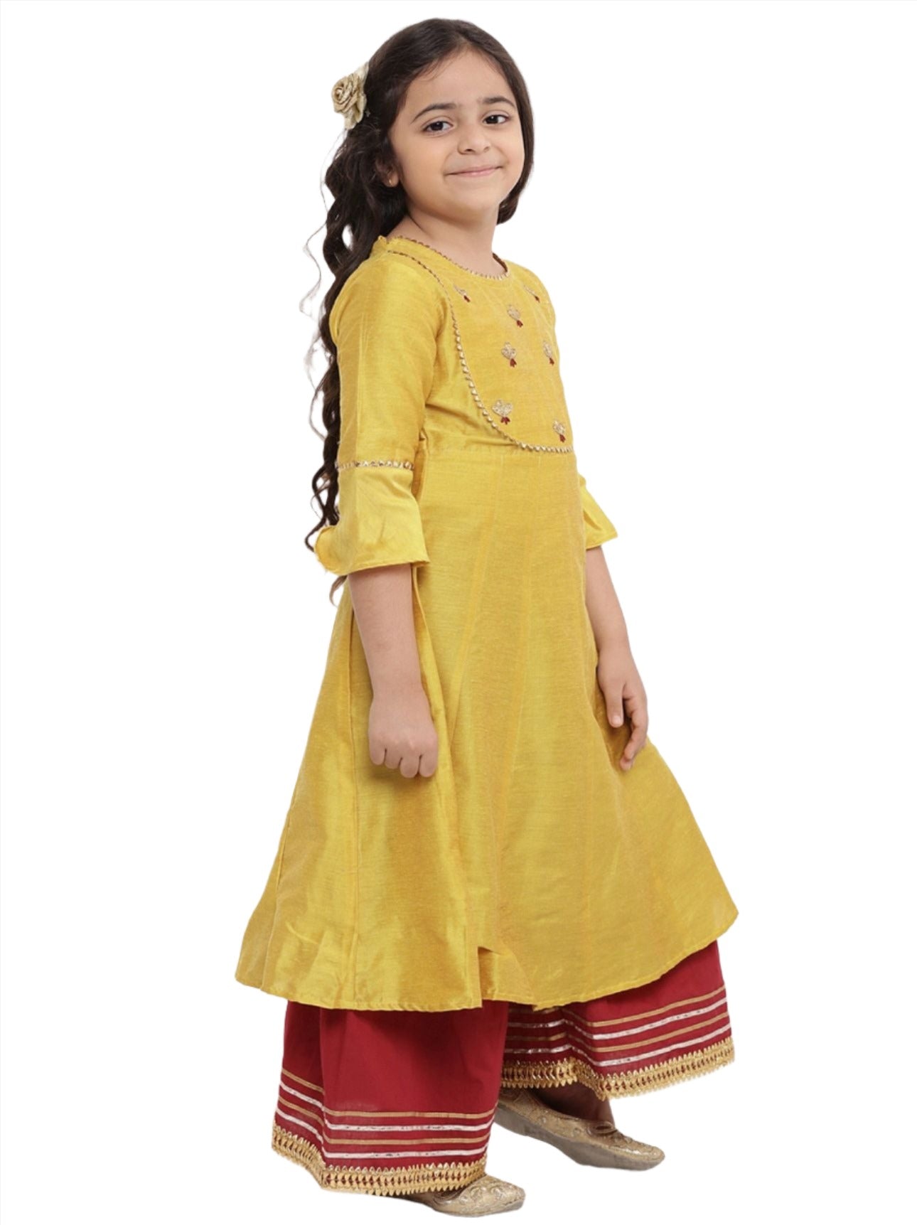 Kurti with Palazzos & Dupatta for Girls Yellow & Embroidered