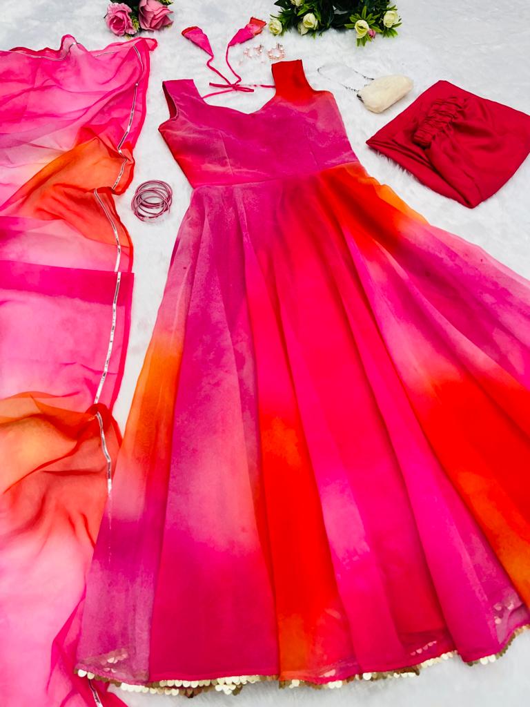 Anarkali - Digital printed pure Georgette fabric Anarkali suit with huge Flair 🌸  Pant - buttercotton pant fully stitched  Dupatta - Georgette digital printed 2mtr Dupatta