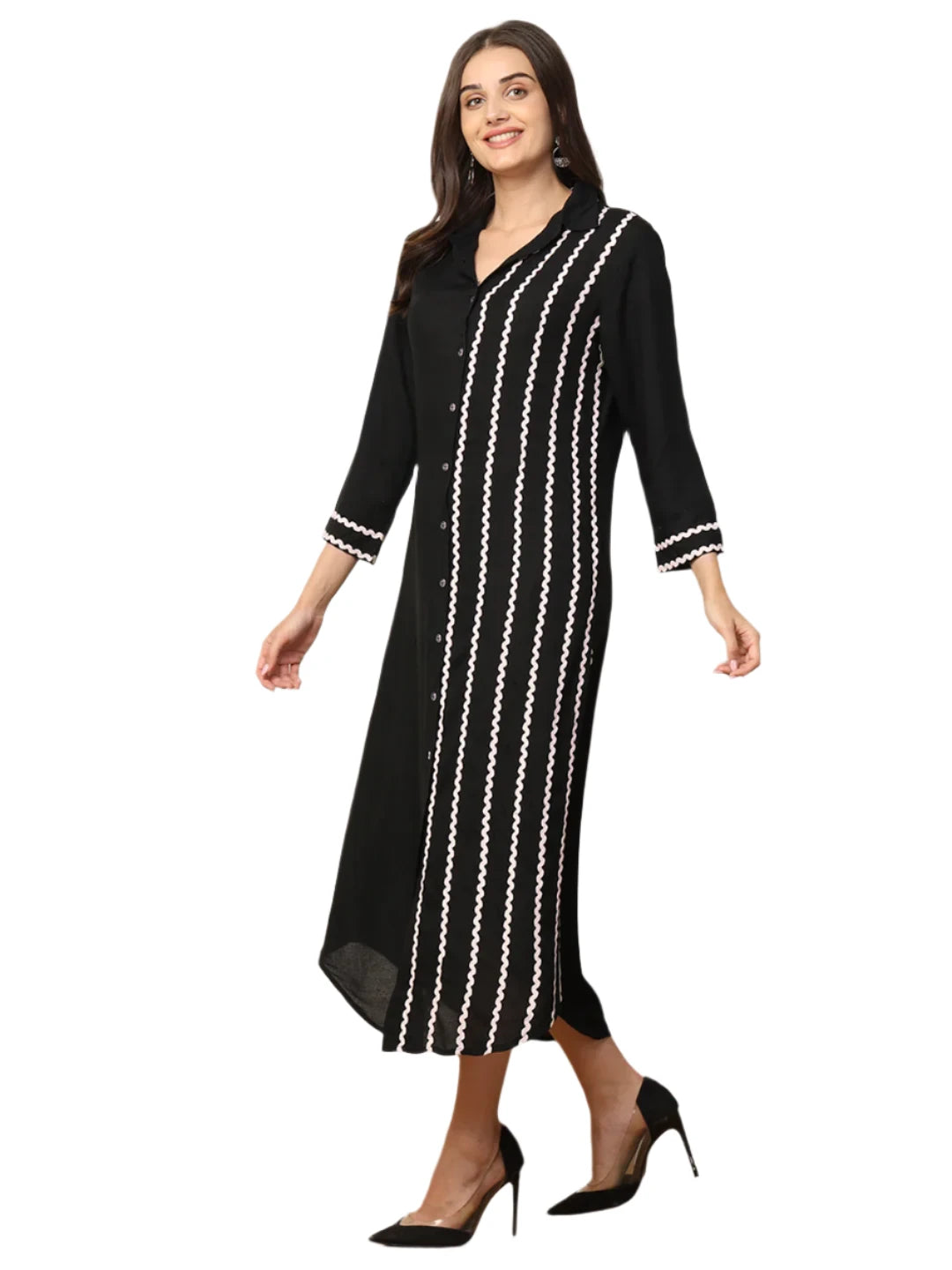 Black Women Shirt Dress Embellished By Lace in Munich
