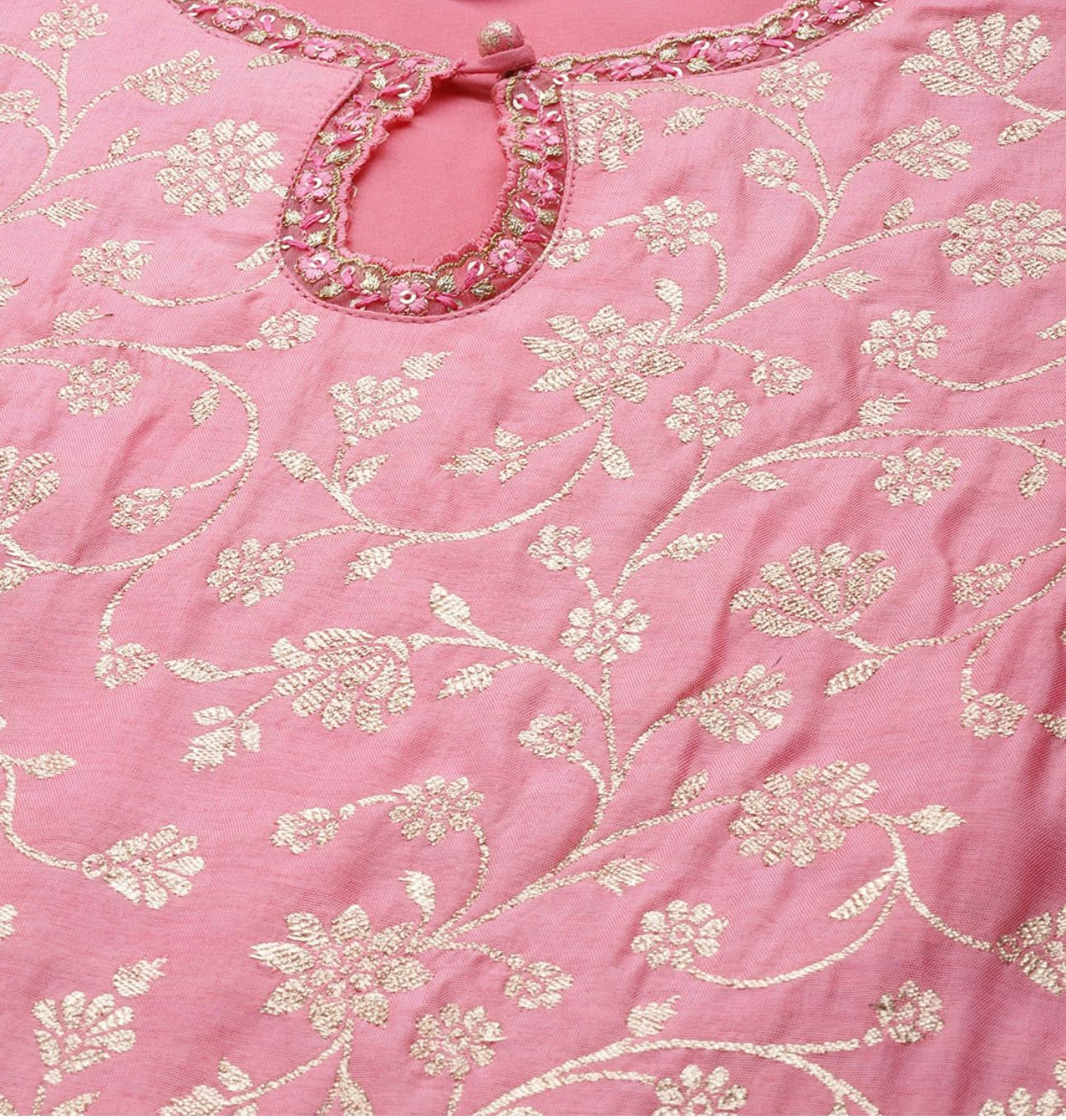Pink Zari Kurta with Palazzos & With Dupatta