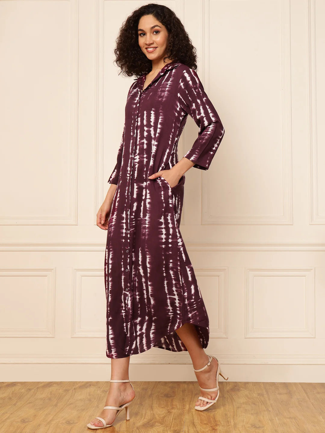 Wine Tie-Dye Women Shirt Dress in Germany