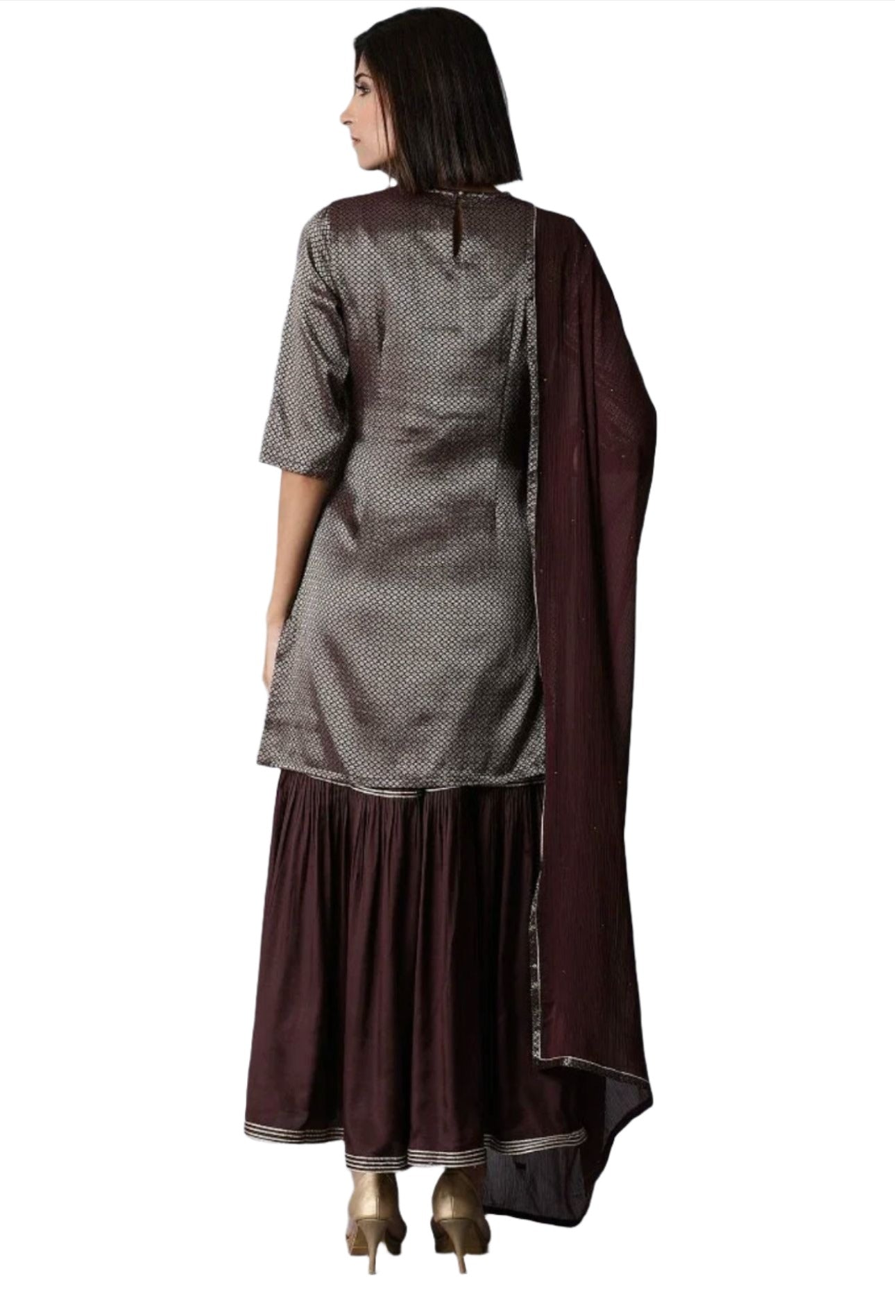 Dark Purple kurta-Sharara-Dupatta Set