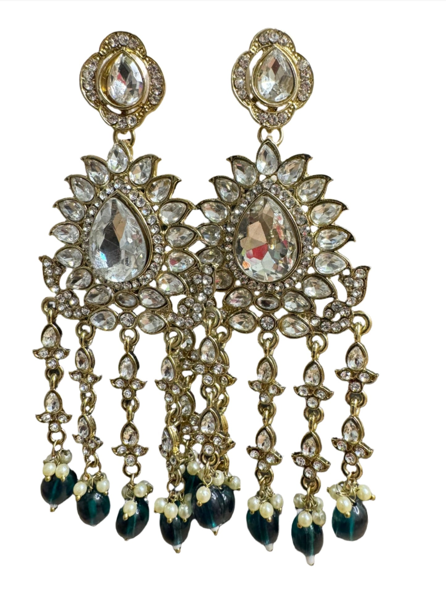 Handmade Kundan & Ad Chandbali Earrings with Pearl Jewelry