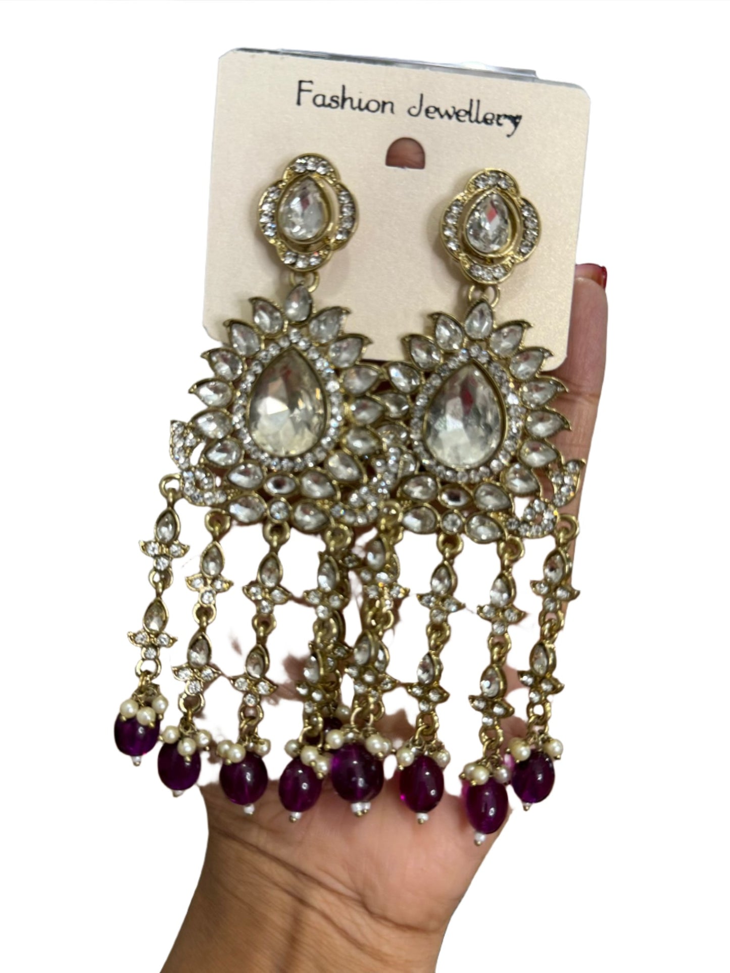 Handmade Kundan & Ad Chandbali Earrings with Pearl Jewelry