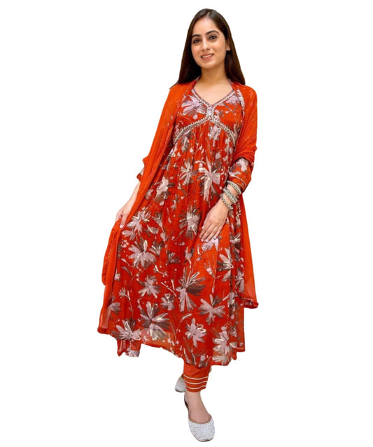 Cotton Blend Kurta Pant Dupatta Set embroidery and fabric detail - Neha Couture Indian Fashion