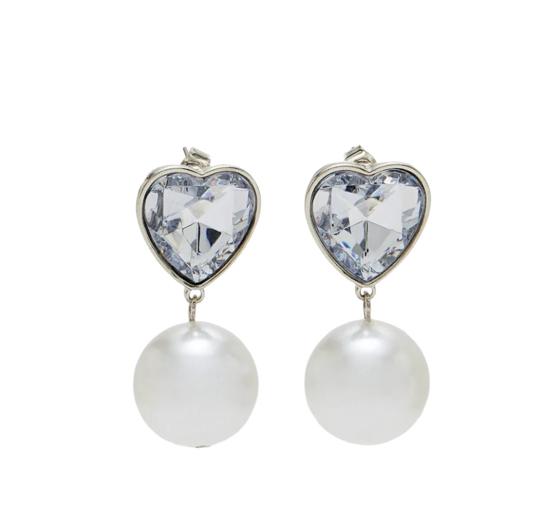 Earrings With Gemstone,Heart And Faux Pearl