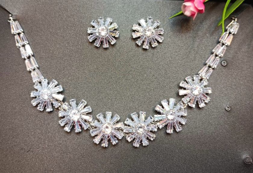 Silver-Plated & White CZ-Studded Jewellery Set