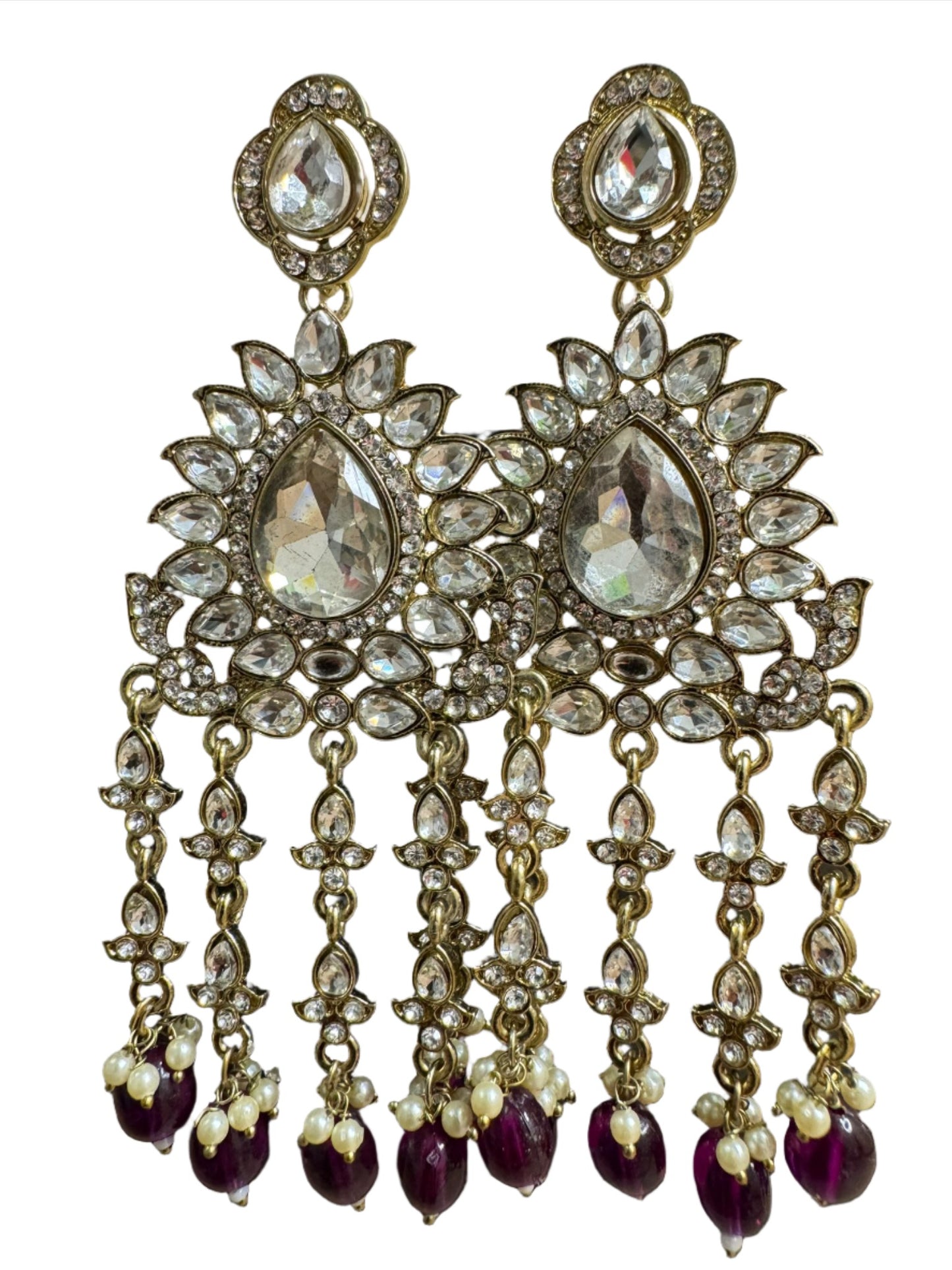Handmade Kundan & Ad Chandbali Earrings with Pearl Jewelry