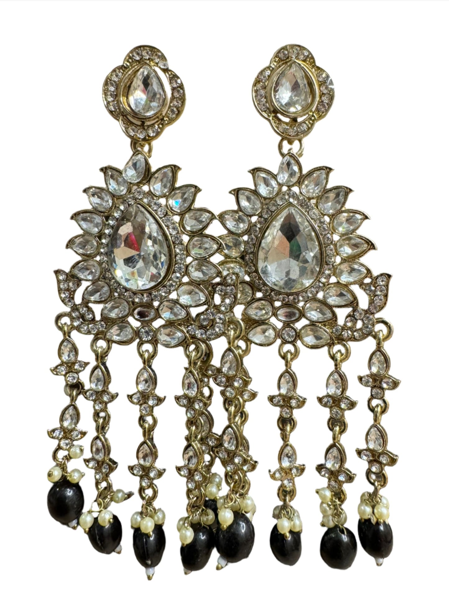 Handmade Kundan & Ad Chandbali Earrings with Pearl Jewelry