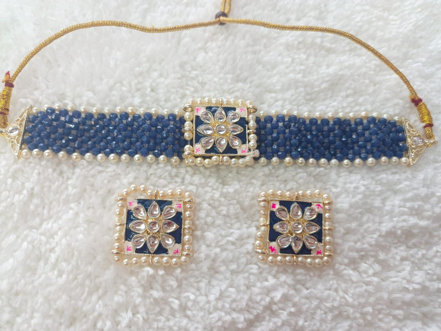 Dazzling Crsytal Multistrand Beaded Kundan Choker Necklace Earring For Women