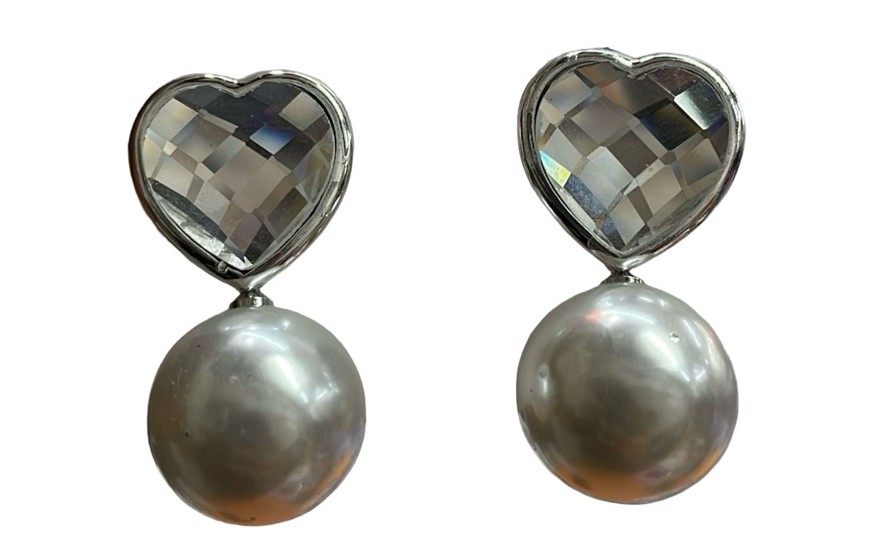 Earrings With Gemstone,Heart And Faux Pearl