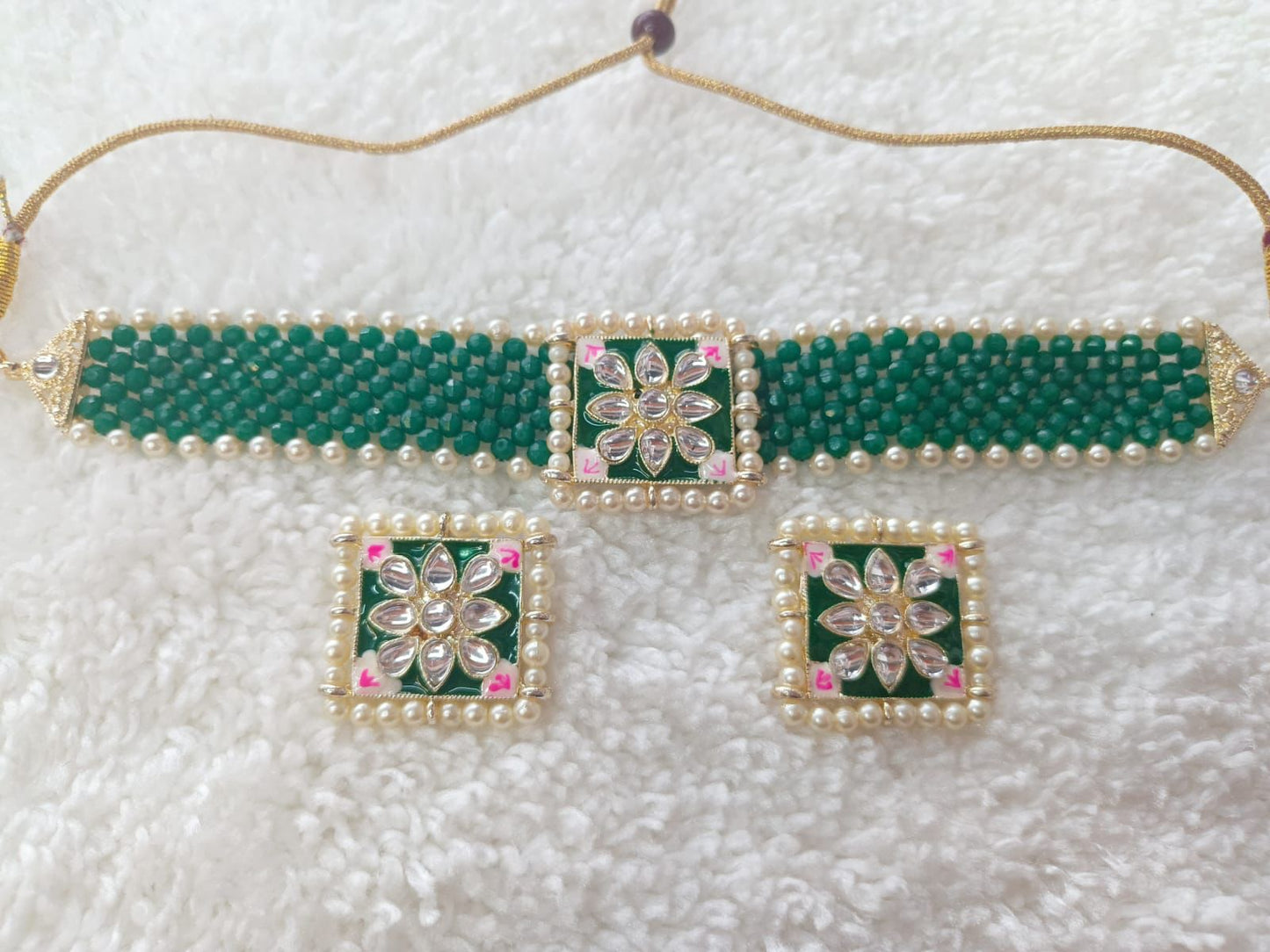 Dazzling Crsytal Multistrand Beaded Kundan Choker Necklace Earring For Women