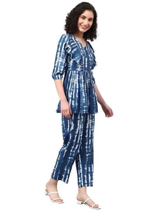 Tie-Dye Front Frill Top With Pants in Berlin