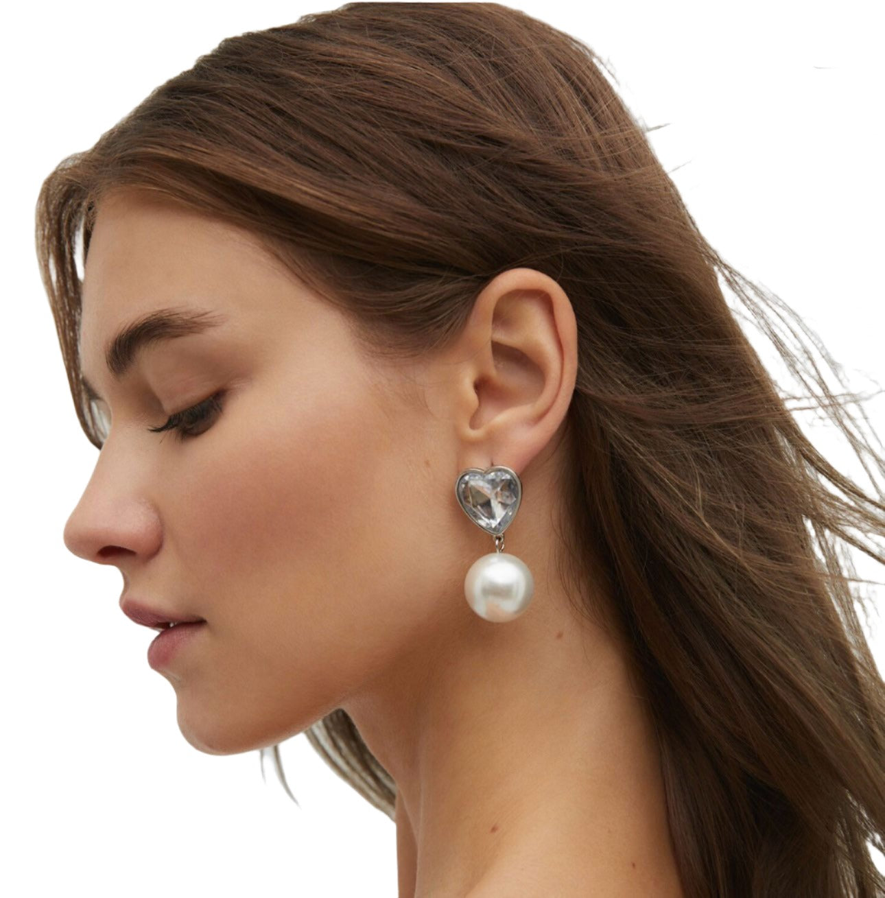 Earrings With Gemstone,Heart And Faux Pearl