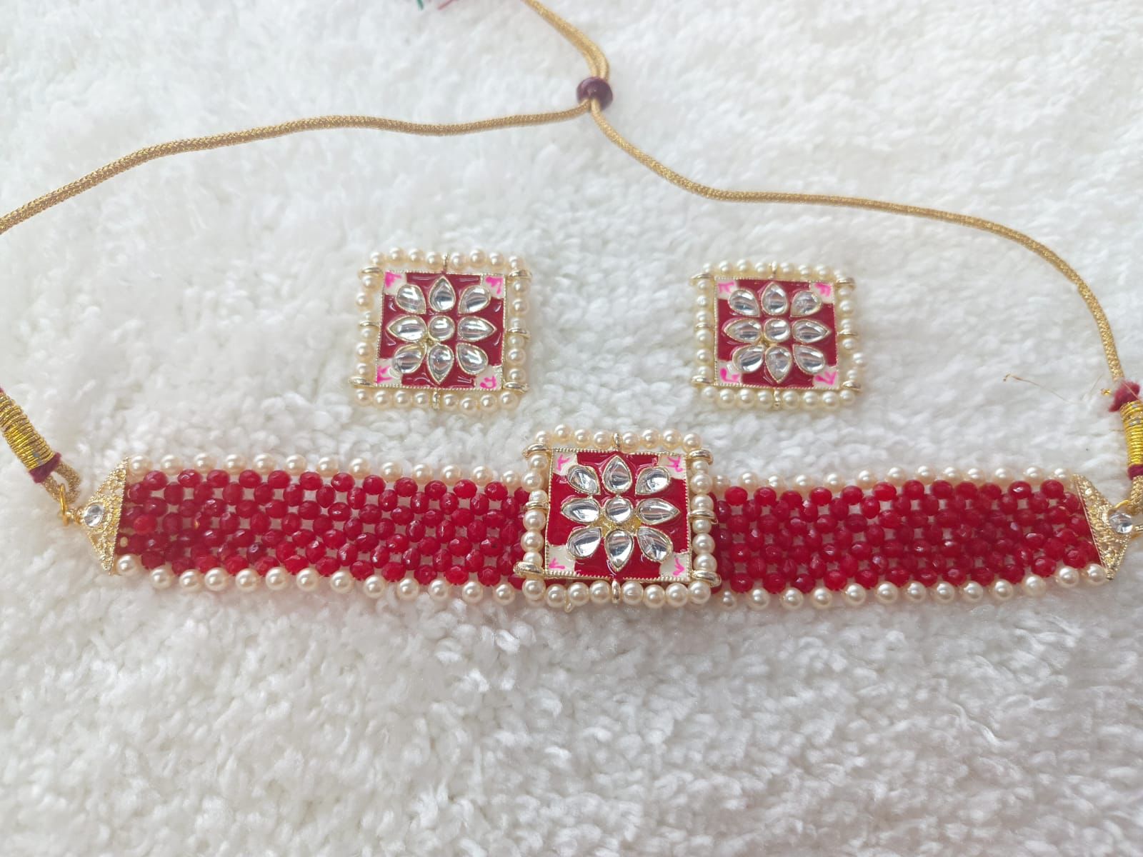 Dazzling Crsytal Multistrand Beaded Kundan Choker Necklace Earring For Women