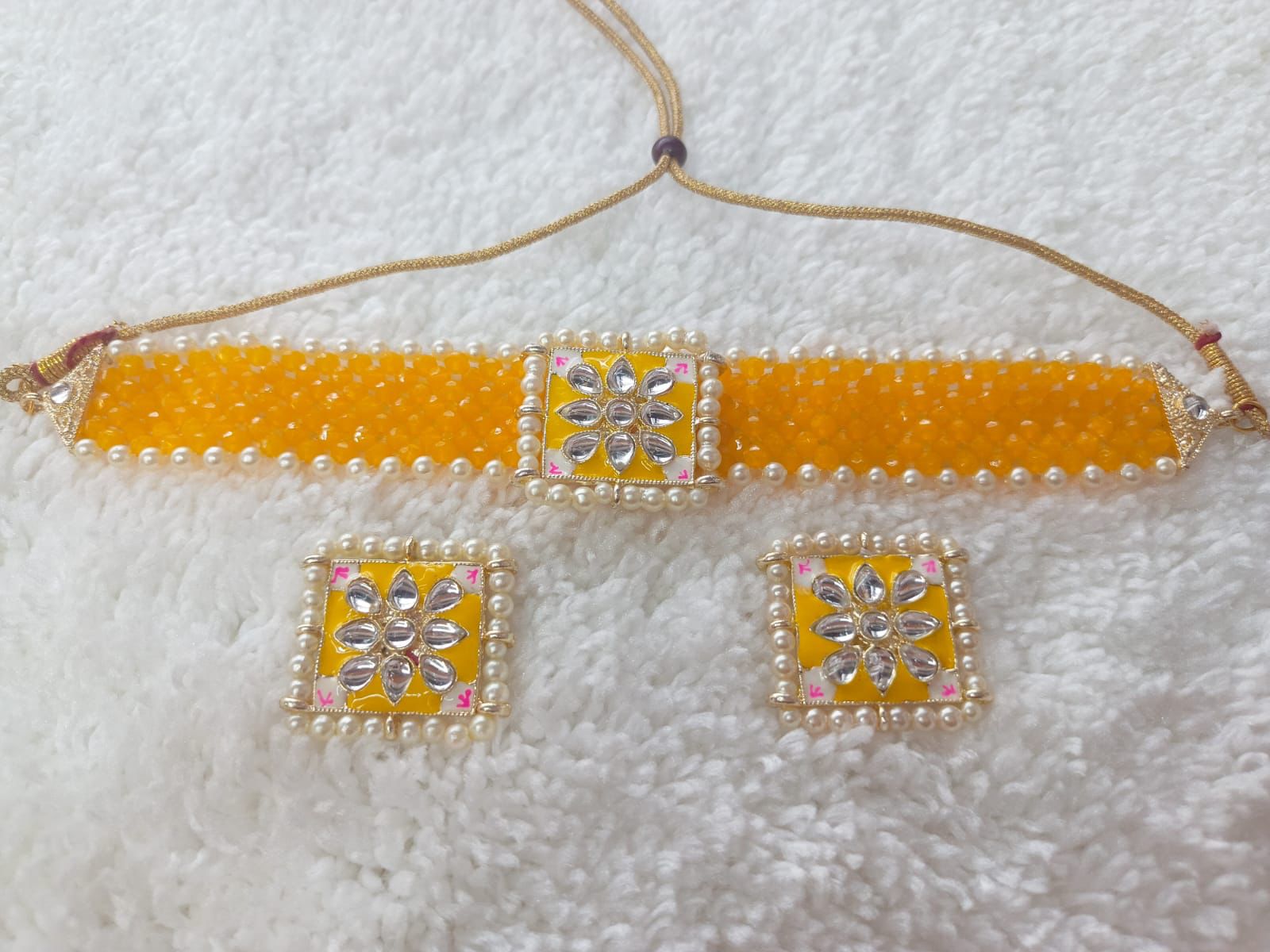 Dazzling Crsytal Multistrand Beaded Kundan Choker Necklace Earring For Women