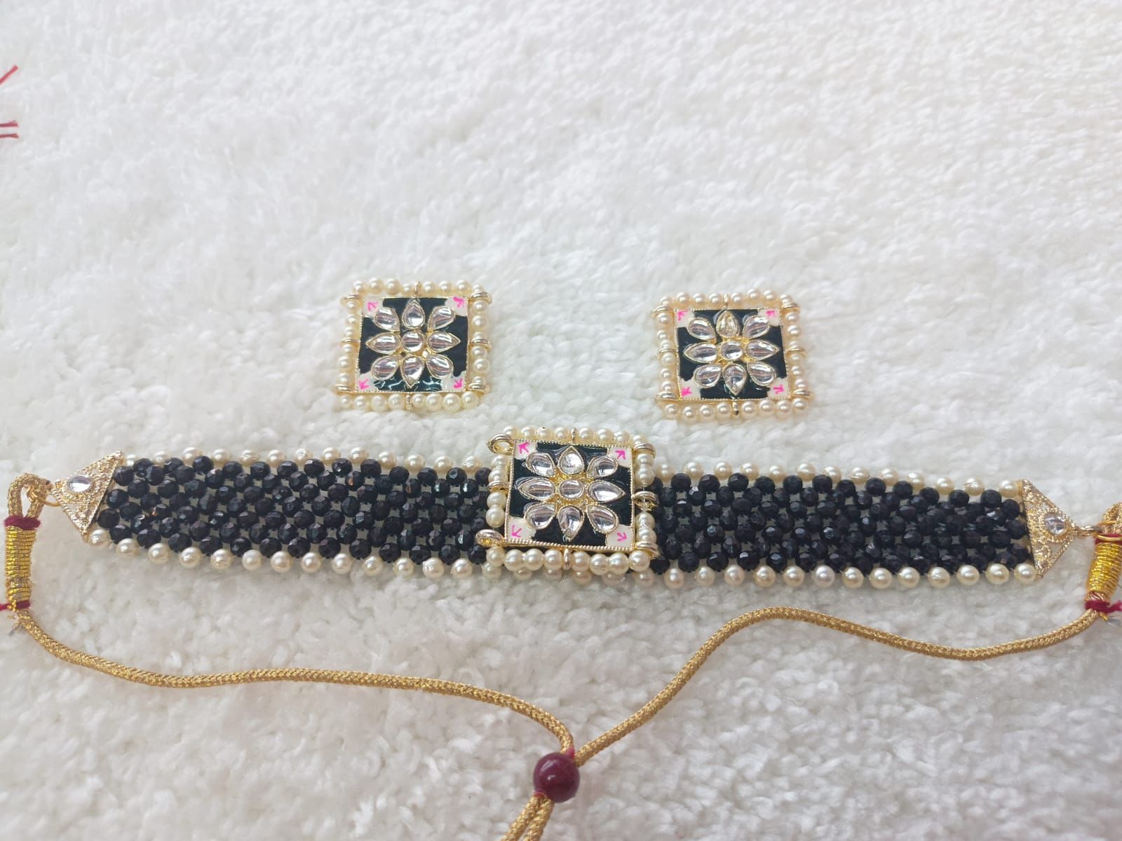 Dazzling Crsytal Multistrand Beaded Kundan Choker Necklace Earring For Women