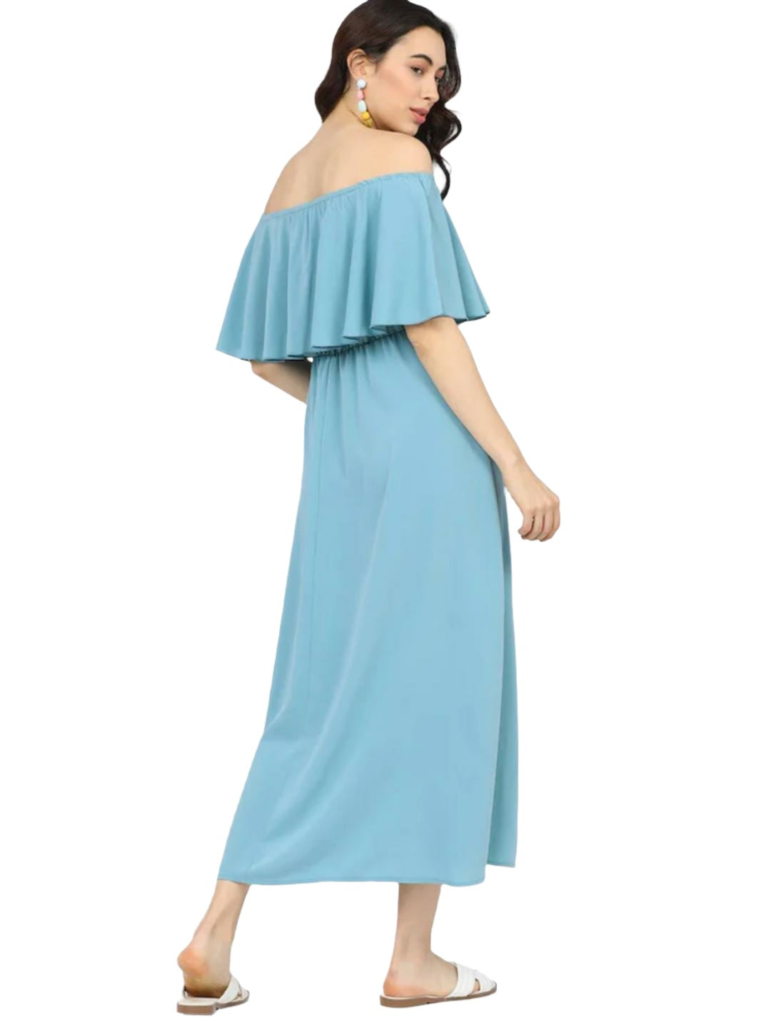 Blue Off-Shoulder Maxi Dress