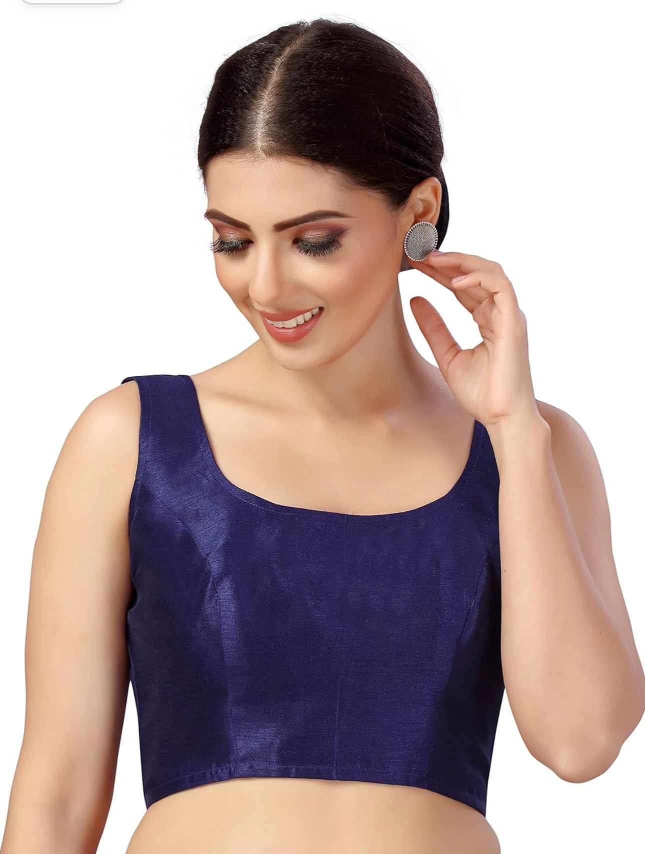 Women's Readymade Art Silk Sleeveless Saree Blouse(Navy Blouse)