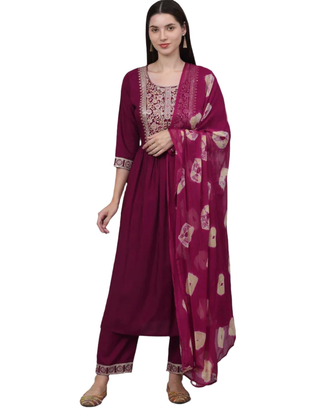 Women Ethnic Motifs Yoke Design Sequinned Kurta with Palazzos & With Dupatta