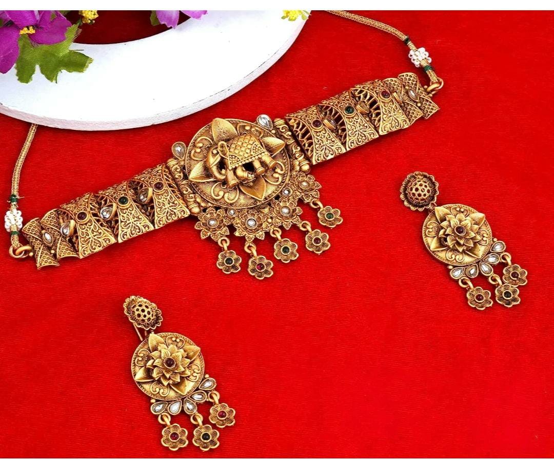 Antique Matt Gold Mutil South Indian Temple Theme jewellery