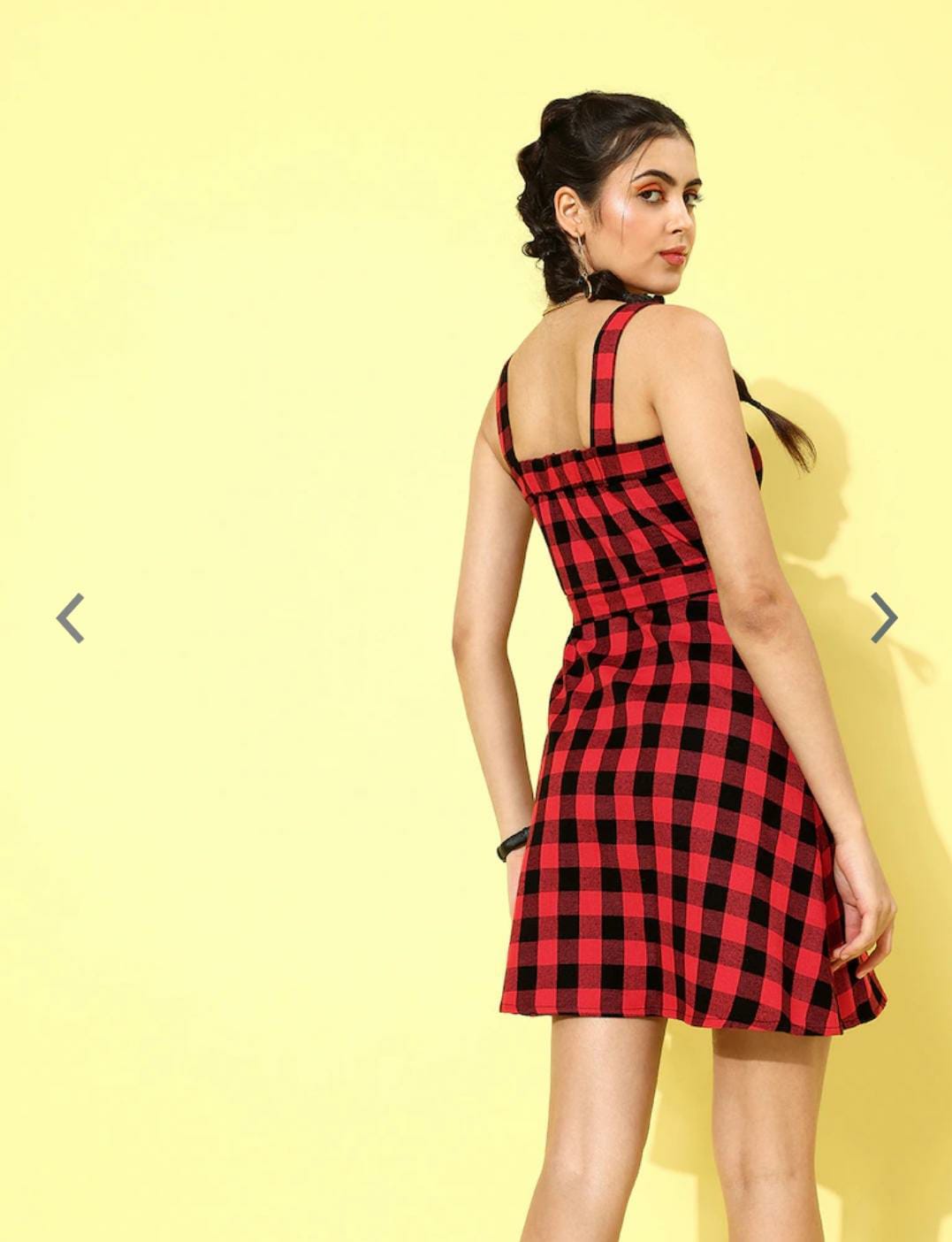 Women Stunning Black Checked Noughties Spaghetti Dress