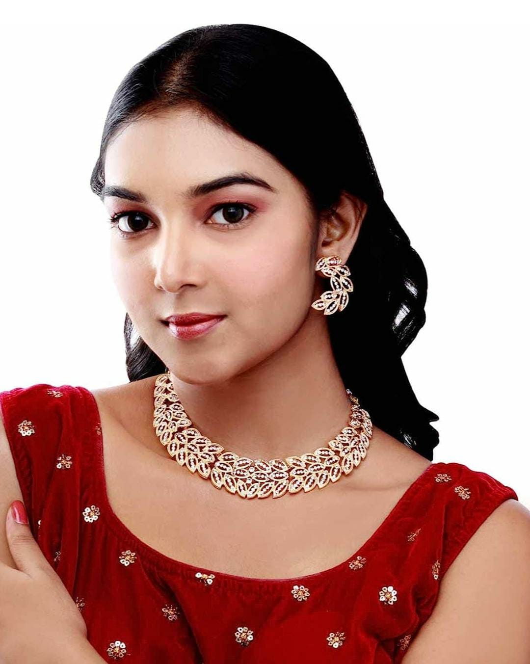 Austrian Diamond Rose Gold Plated Choker Necklace With Earring