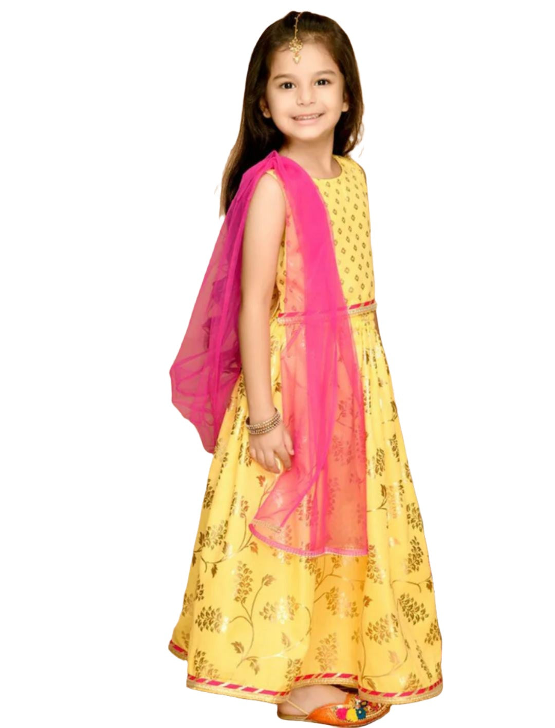 Gelbes Lehenga Choli für Mädchen (5 bis 6 Jahre altes Mädchen)