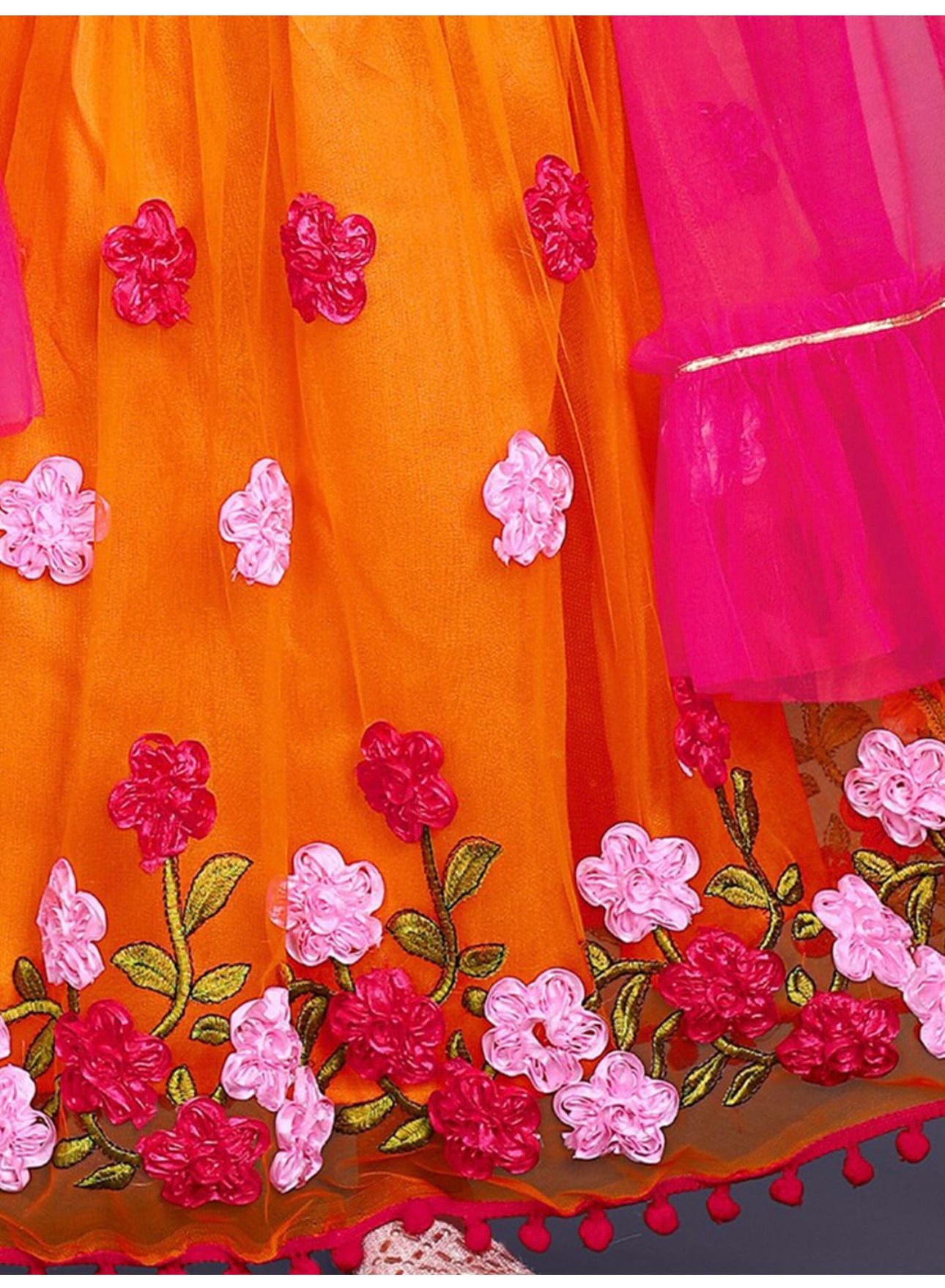 Lehenga & Blouse With Dupatta for Girls with Chevron Printed Thread Work Ready to Wear