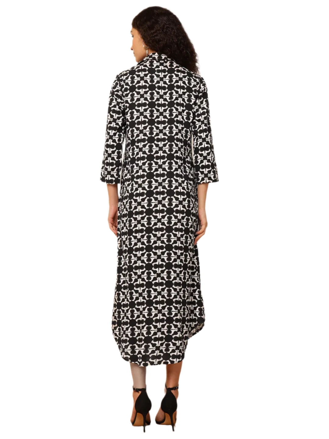 Black Geometric Printed Women Shirt Dress in Berlin