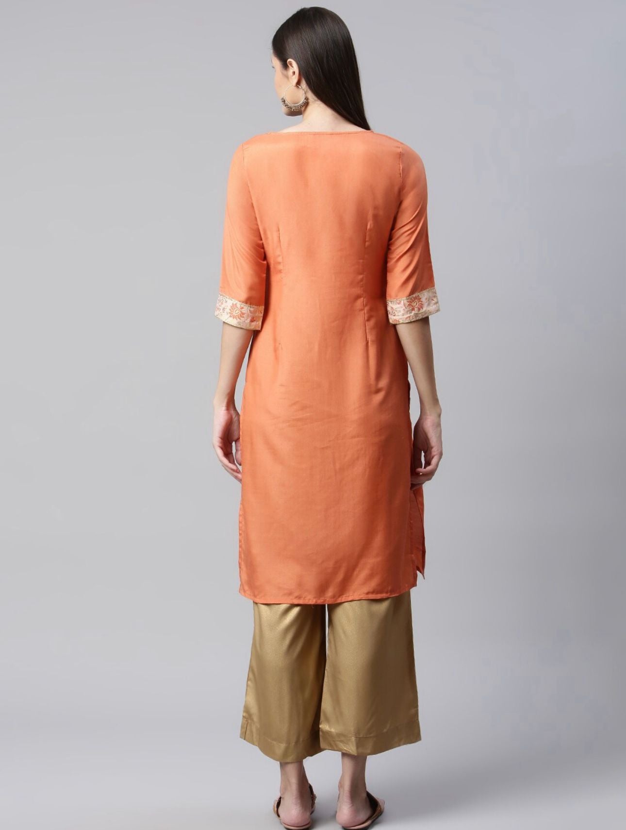 Women Orange & Beige Ethnic Motifs Printed Kurta