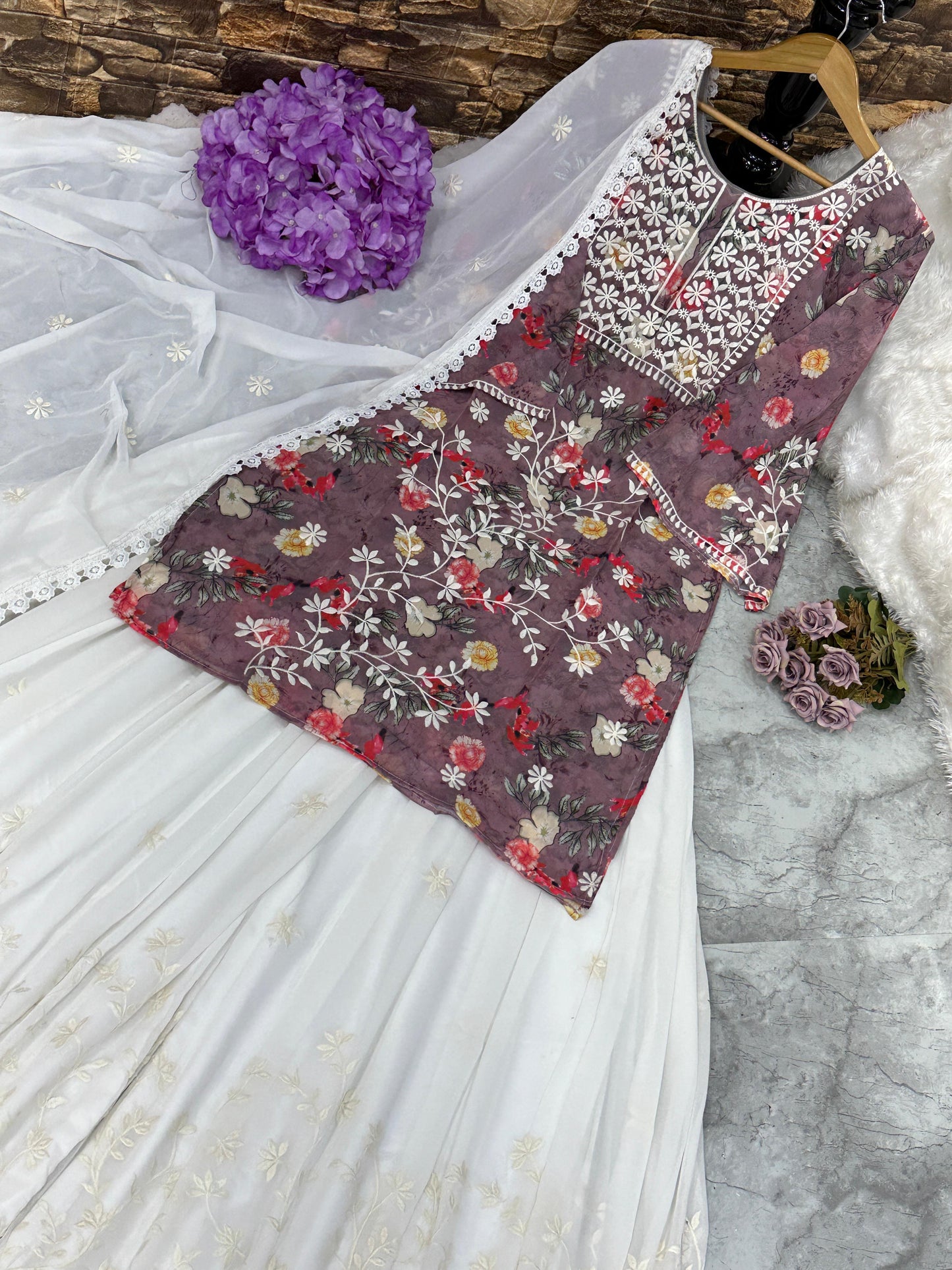 PARTY WEAR TOP AND SARARA WITH FANCY DUPATTA WITH EMBROIDERY WORK SUIT