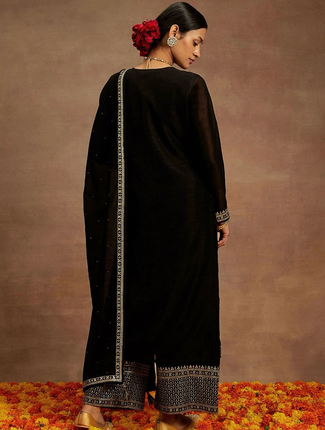 Kurta With Palazzos & Dupatta with Floral Embroidery having Regular Sequinns