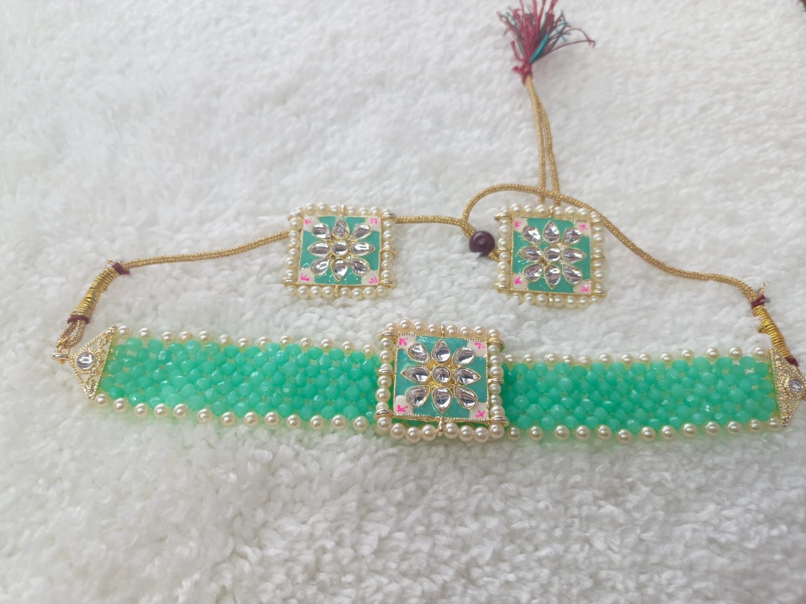 Dazzling Crsytal Multistrand Beaded Kundan Choker Necklace Earring For Women