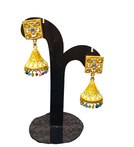 Jhumkas Meenakari Dome Kundan Earrings