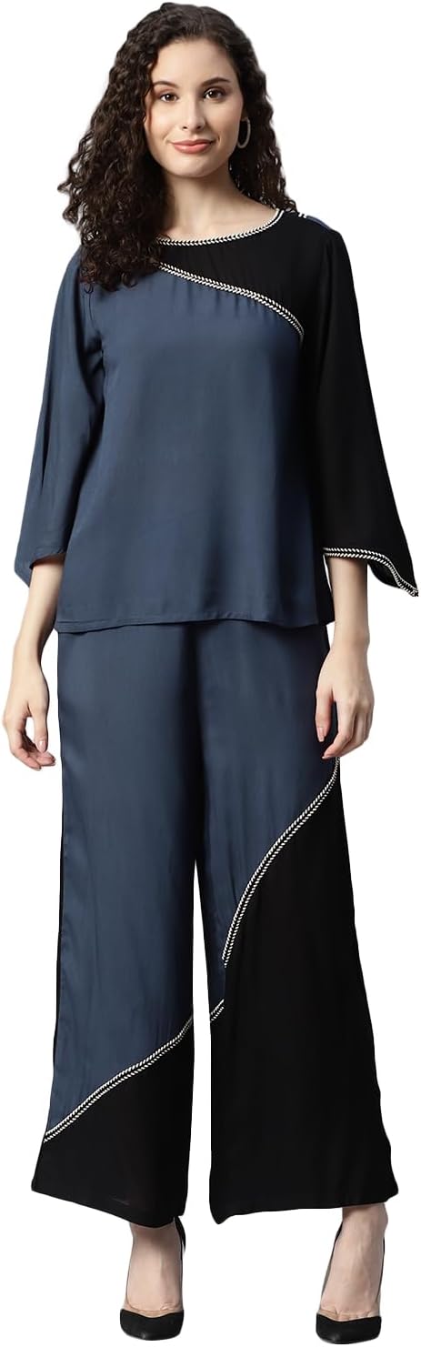 Women's Solid Rayon Top & Pants Co Ord Set in Munich