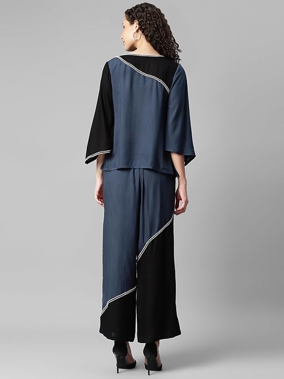 Women's Solid Rayon Top & Pants Co Ord Set in Munich
