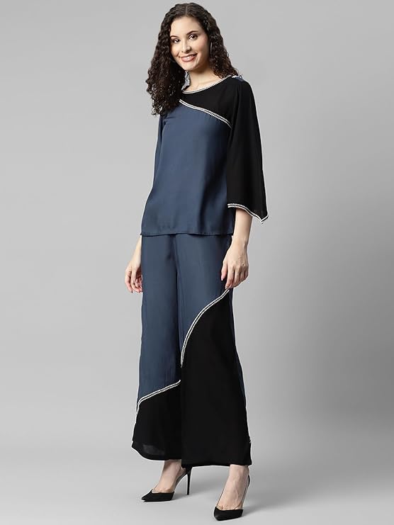 Women's Solid Rayon Top & Pants Co Ord Set in Munich