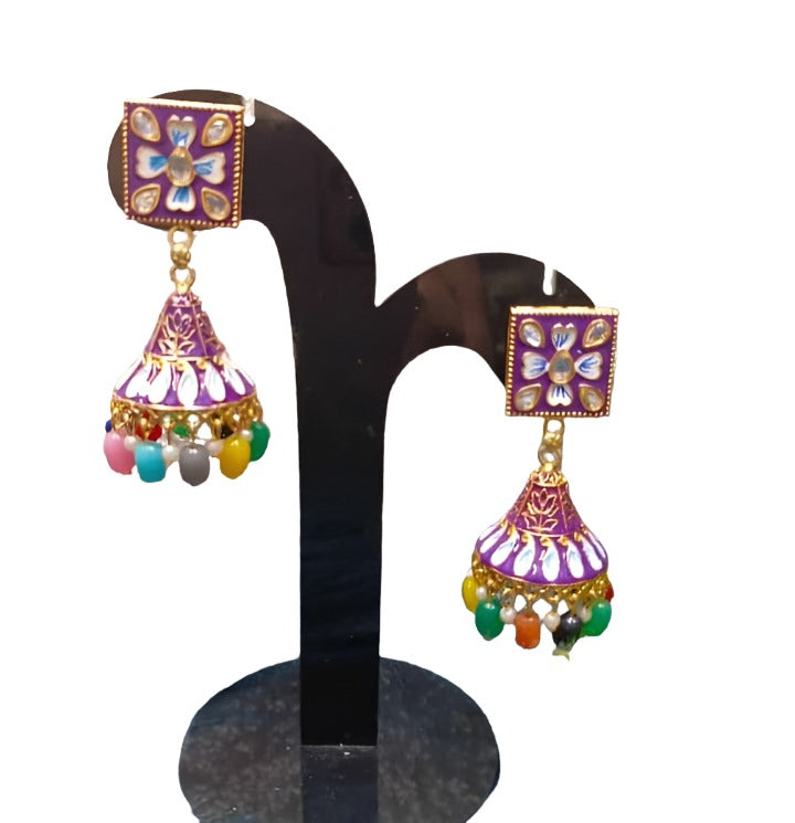 Jhumkas Meenakari Dome Kundan Earrings